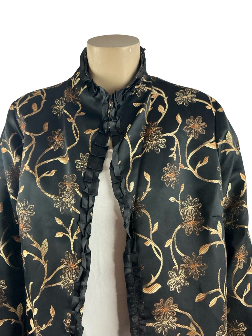 Vintage Alex Kim Floral Brocade Black Gold Art To Wear Jacket Plus Size 2X - Picture 3 of 7